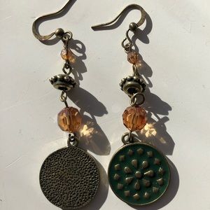 Brown Green Round Dangling Earrings